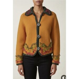 Vintage Norah Curtis Wool Sweater Womens Large Orange Cardigan Artsy Buttons